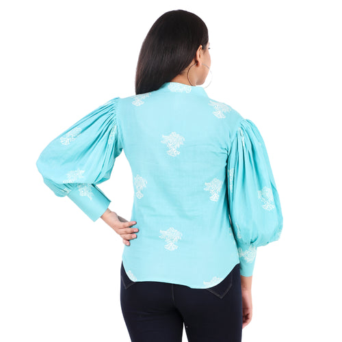 Aqua Cotton Embroidered Shirt