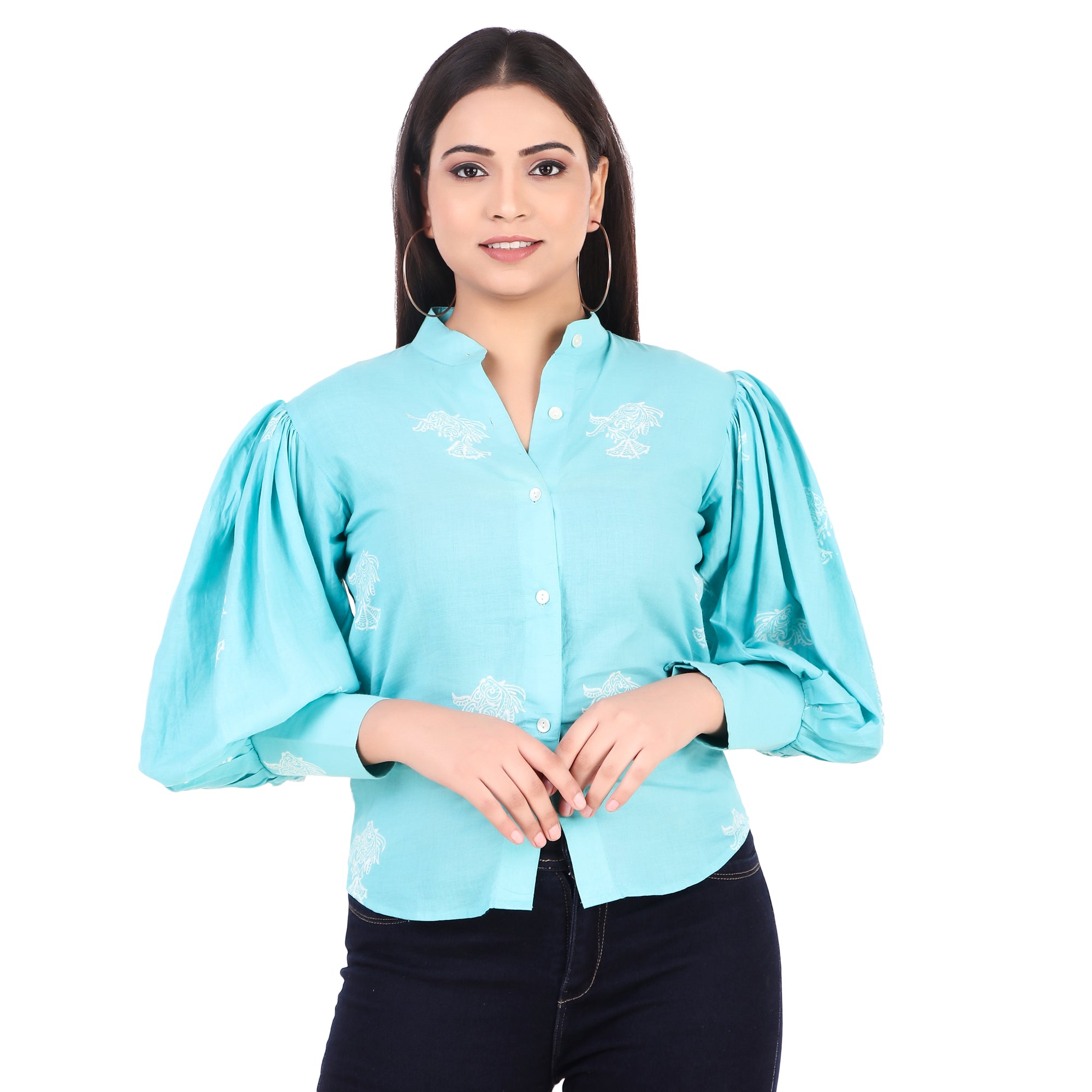 Aqua Cotton Embroidered Shirt
