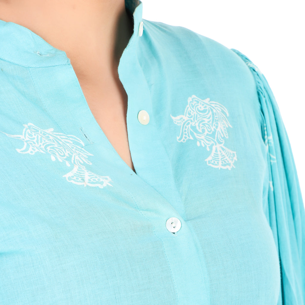 Aqua Cotton Embroidered Shirt