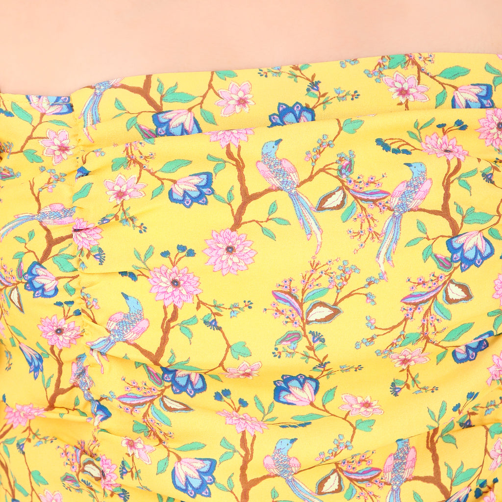 Rose & Olive Yellow Floral Puff-Sleeve Top