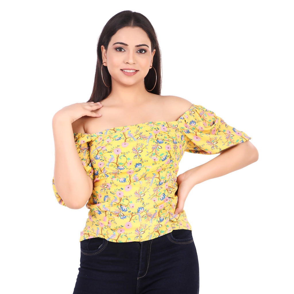 Rose & Olive Yellow Floral Puff-Sleeve Top