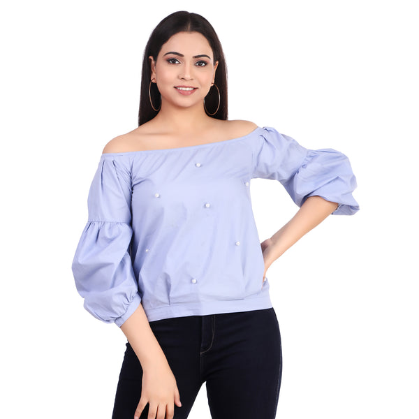Lavender Off-Shoulder Puff Sleeve Top