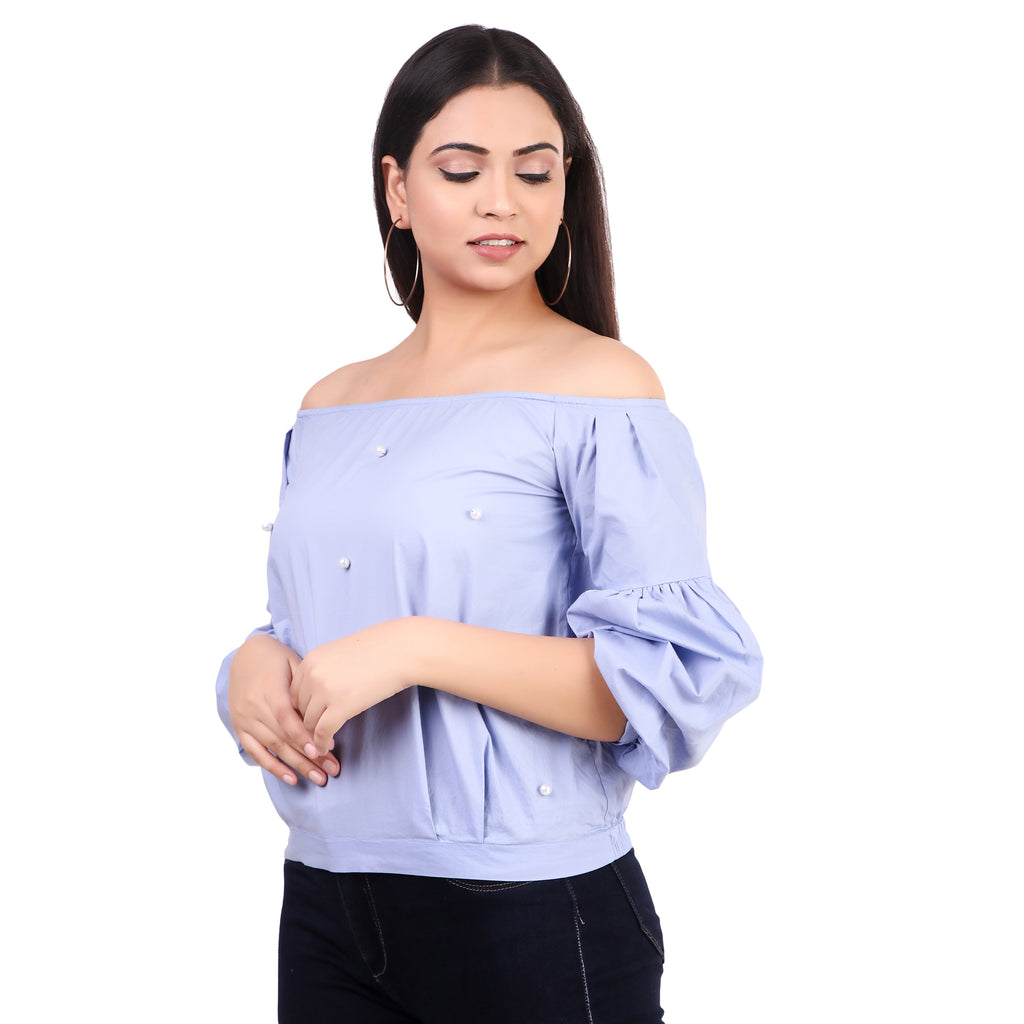 Lavender Off-Shoulder Puff Sleeve Top