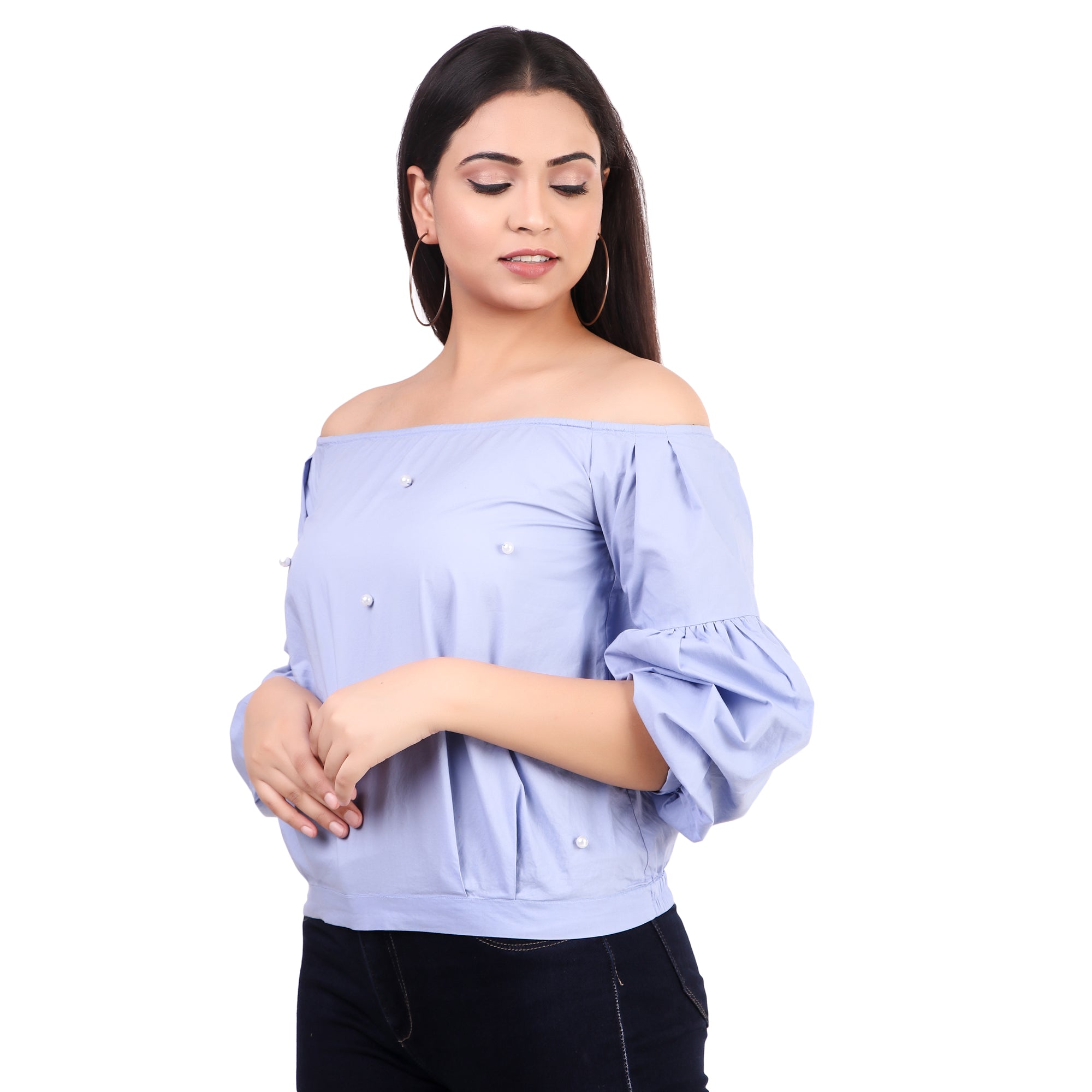 Lavender Off-Shoulder Puff Sleeve Top