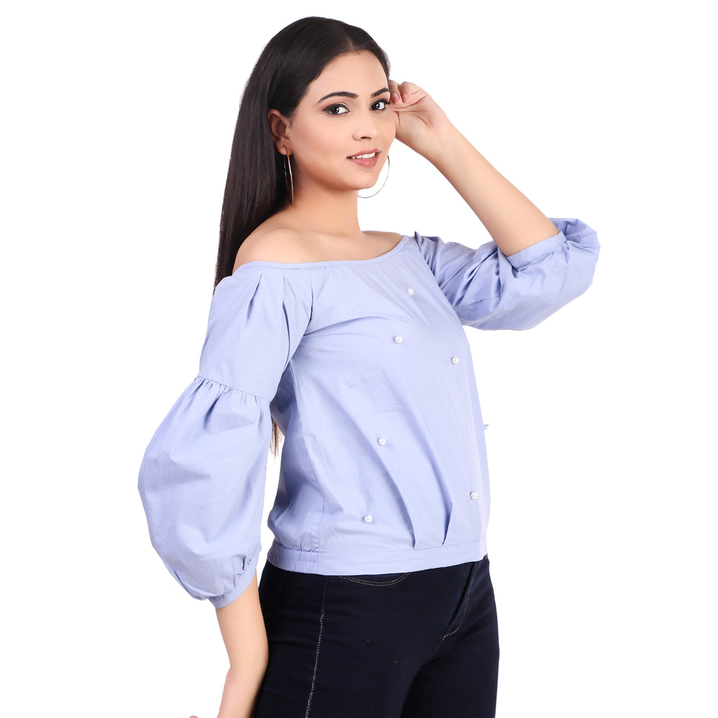Lavender Off-Shoulder Puff Sleeve Top
