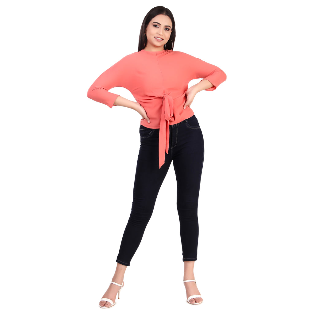 KAZO Coral Tie-Front Top