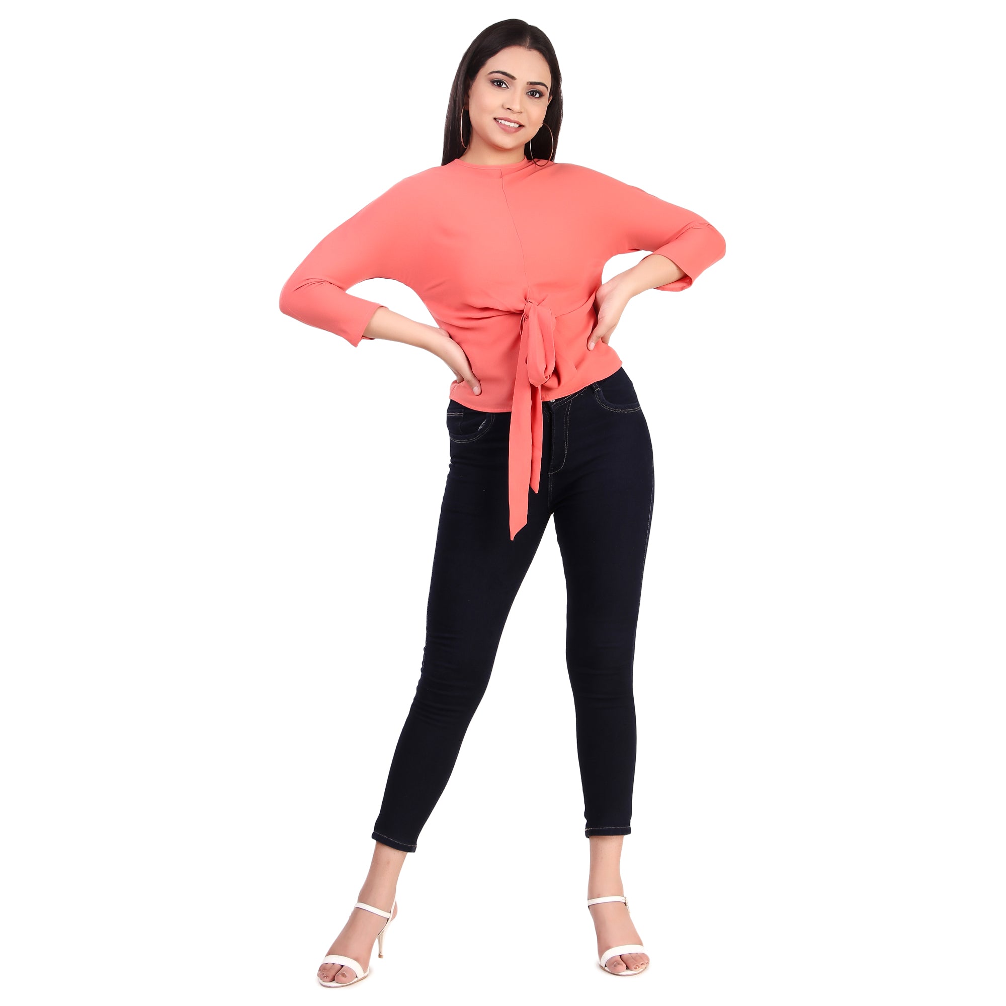 KAZO Coral Tie-Front Top