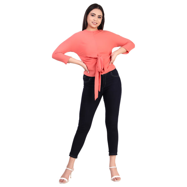 KAZO Coral Tie-Front Top