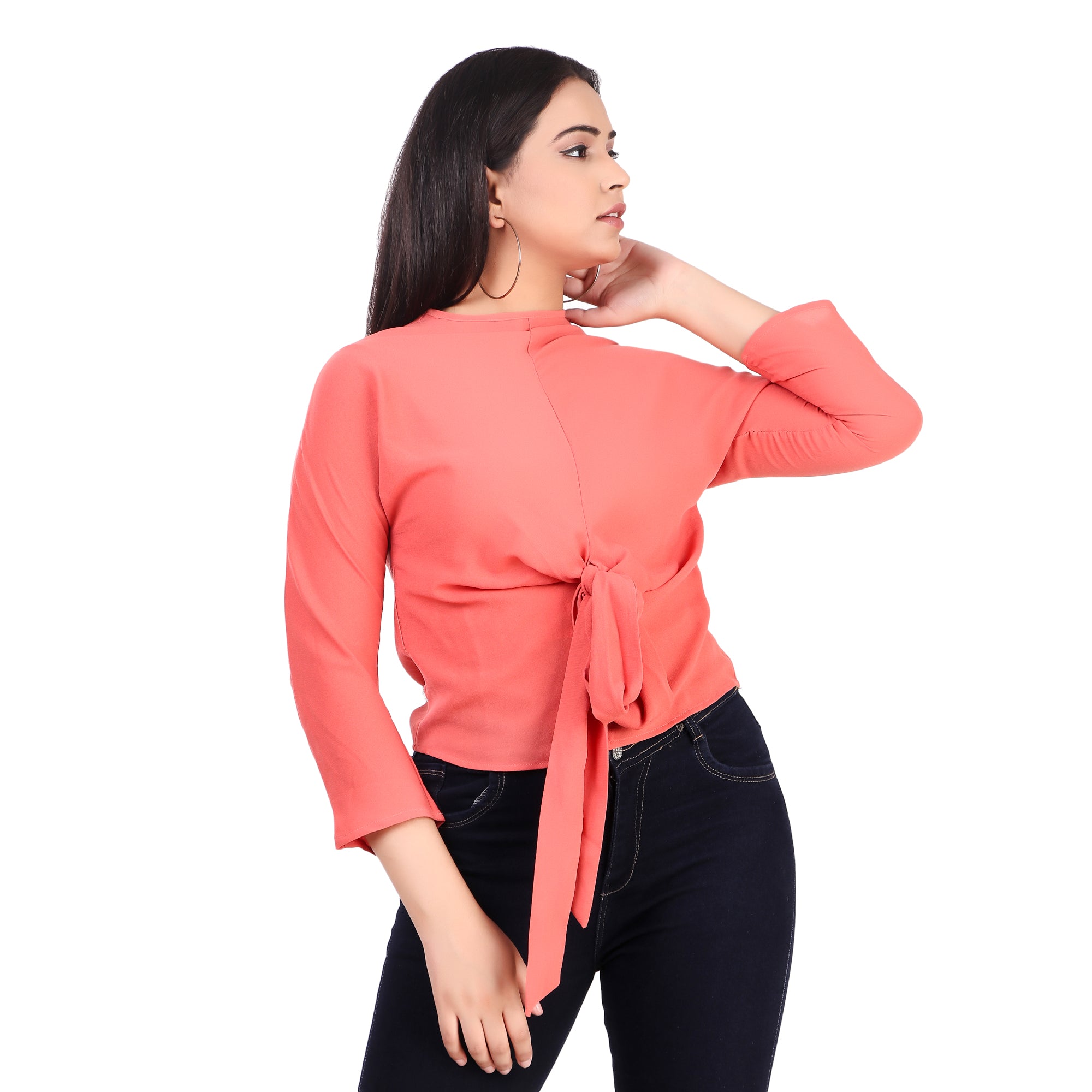 KAZO Coral Tie-Front Top