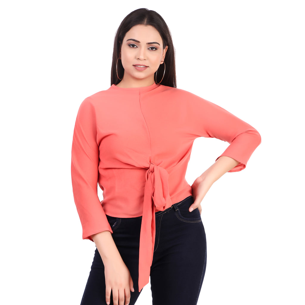 KAZO Coral Tie-Front Top