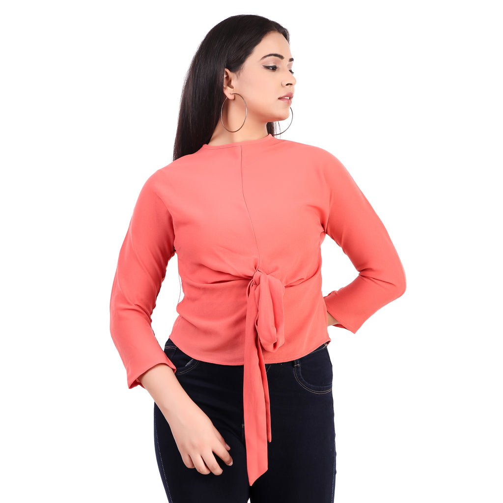 KAZO Coral Tie-Front Top