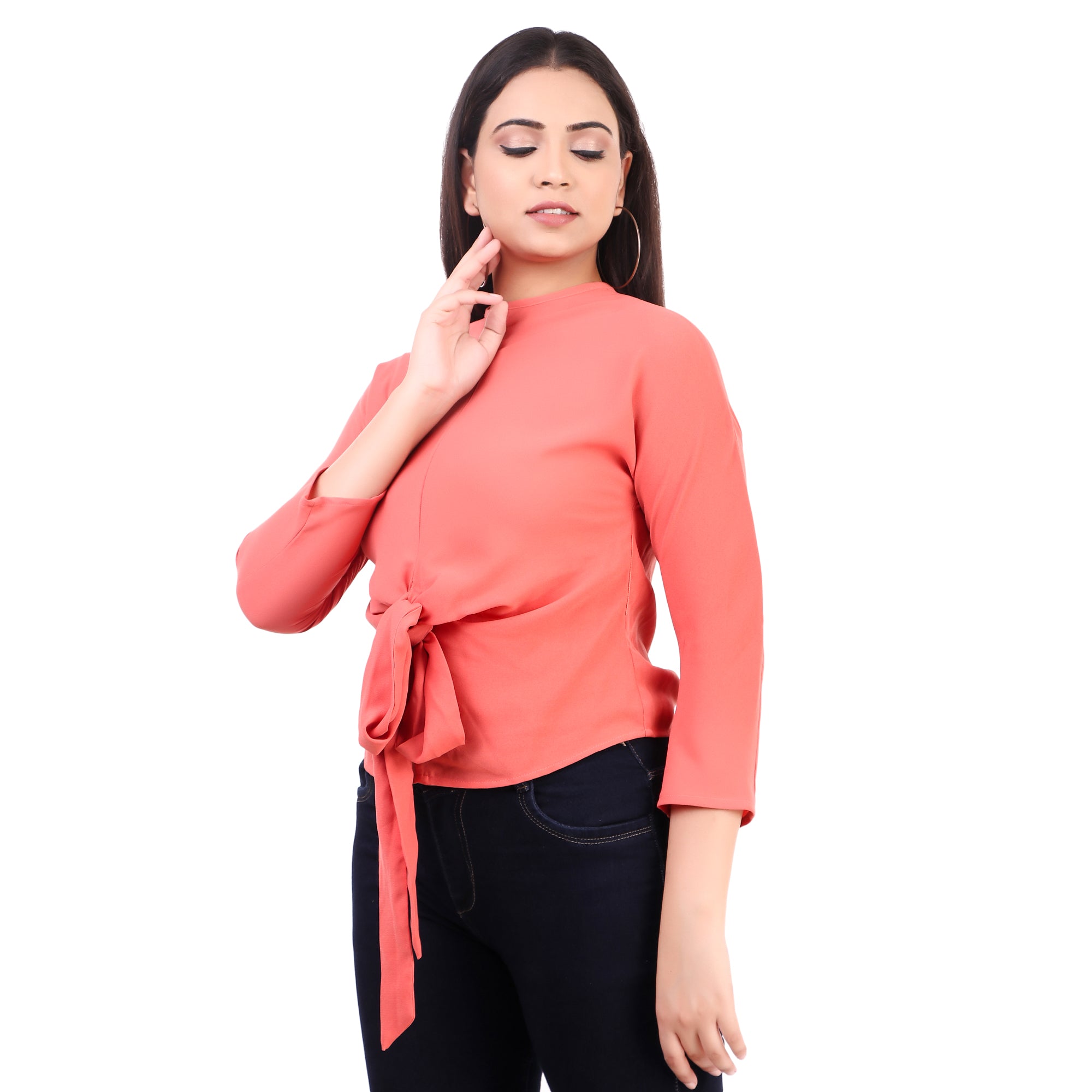 KAZO Coral Tie-Front Top