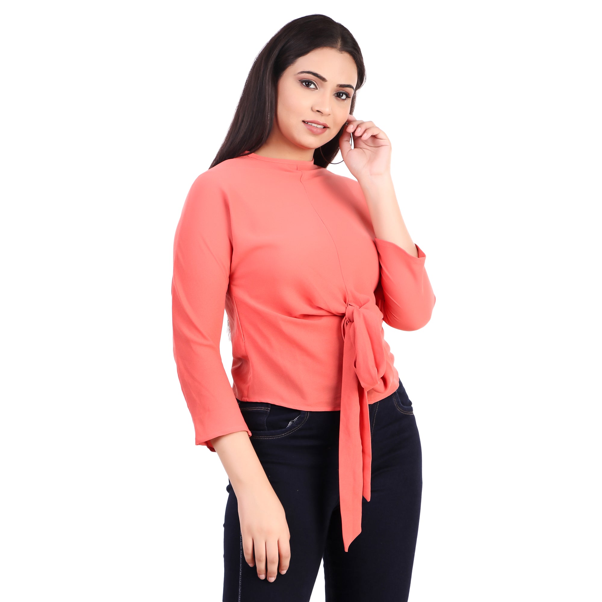 KAZO Coral Tie-Front Top