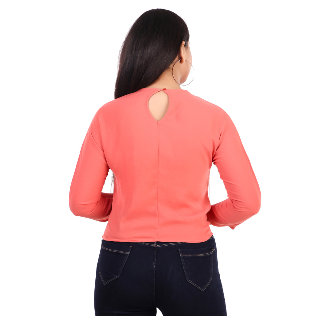 KAZO Coral Tie-Front Top