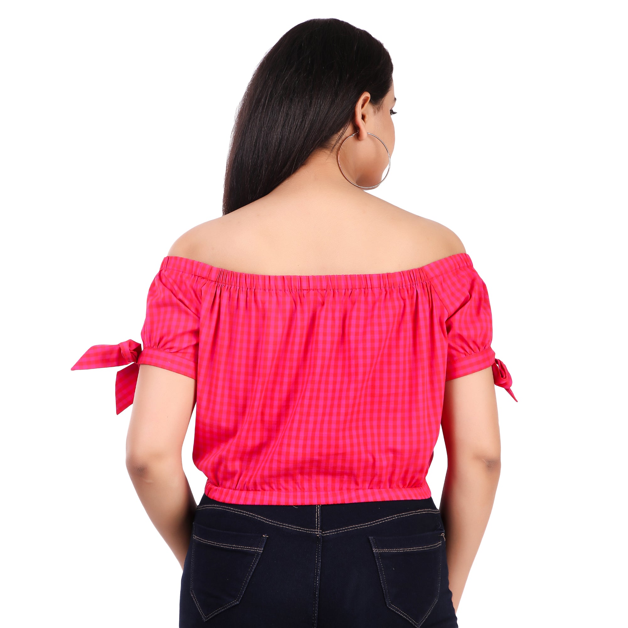 Pink Gingham Off-Shoulder Top