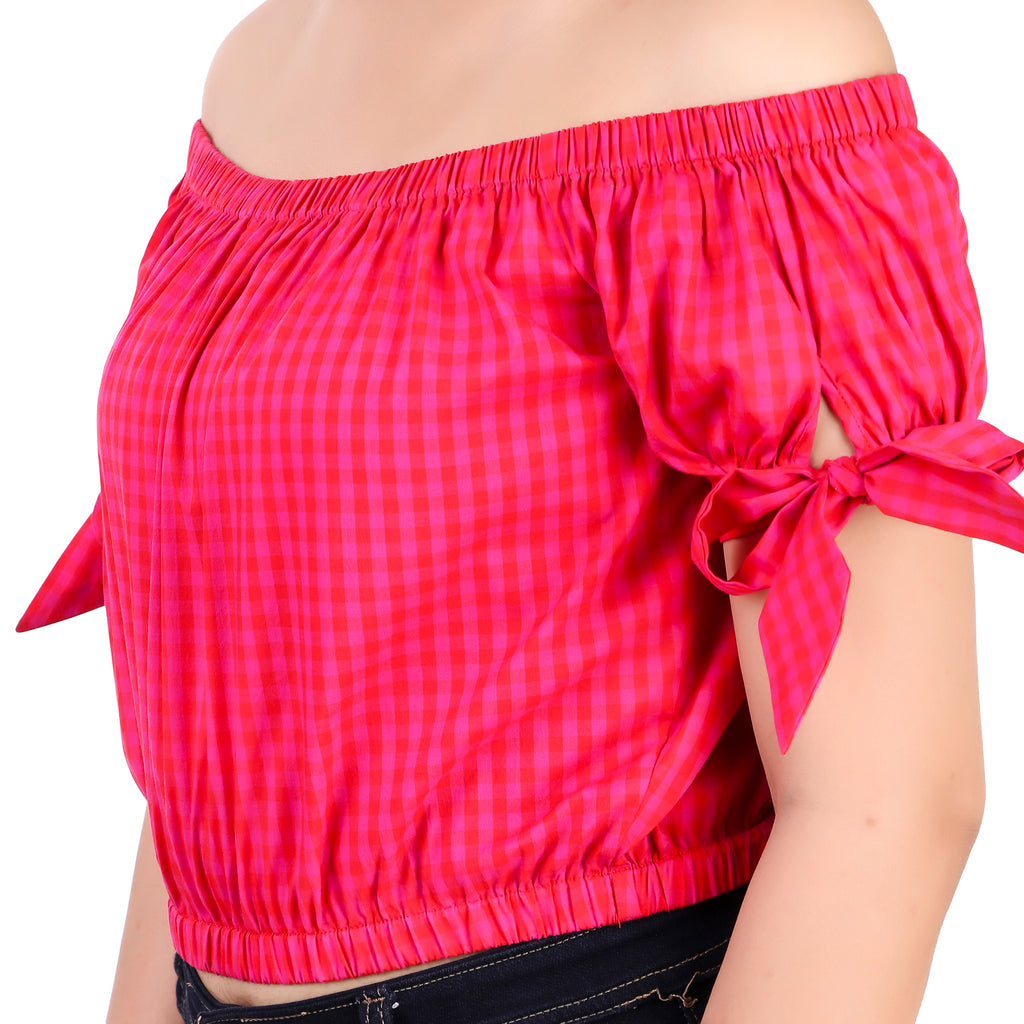 Pink Gingham Off-Shoulder Top