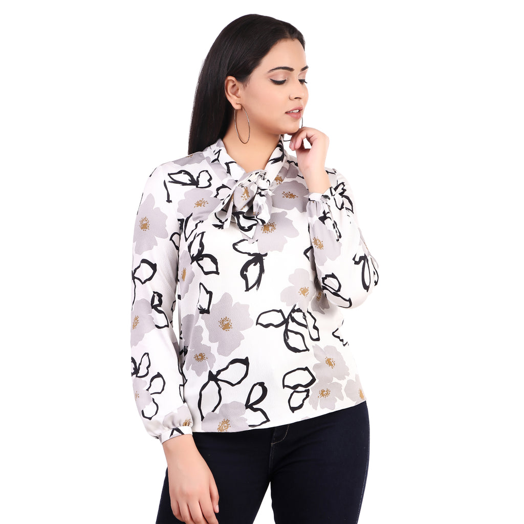 Nine West Floral Tie-Neck Blouse