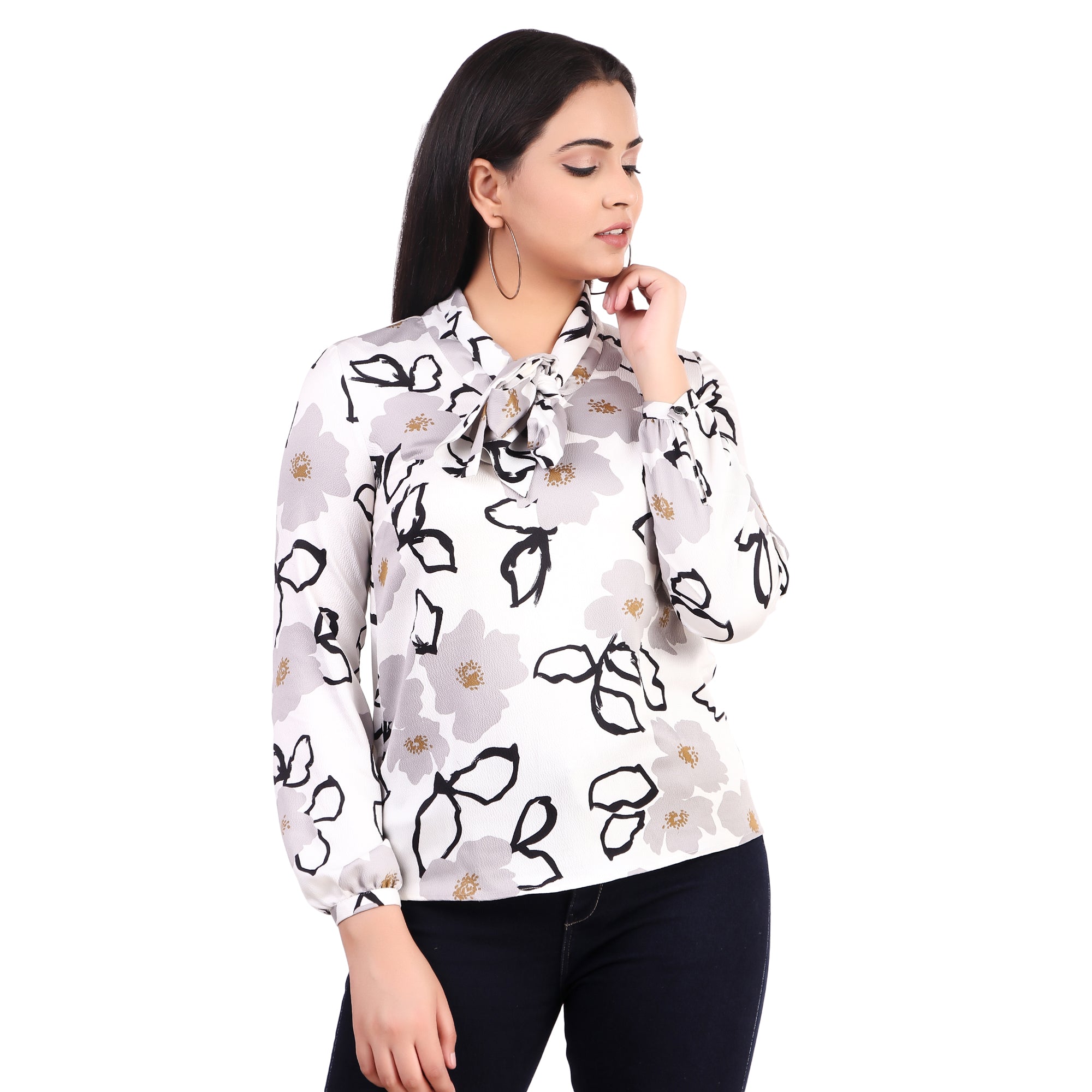 Nine West Floral Tie-Neck Blouse