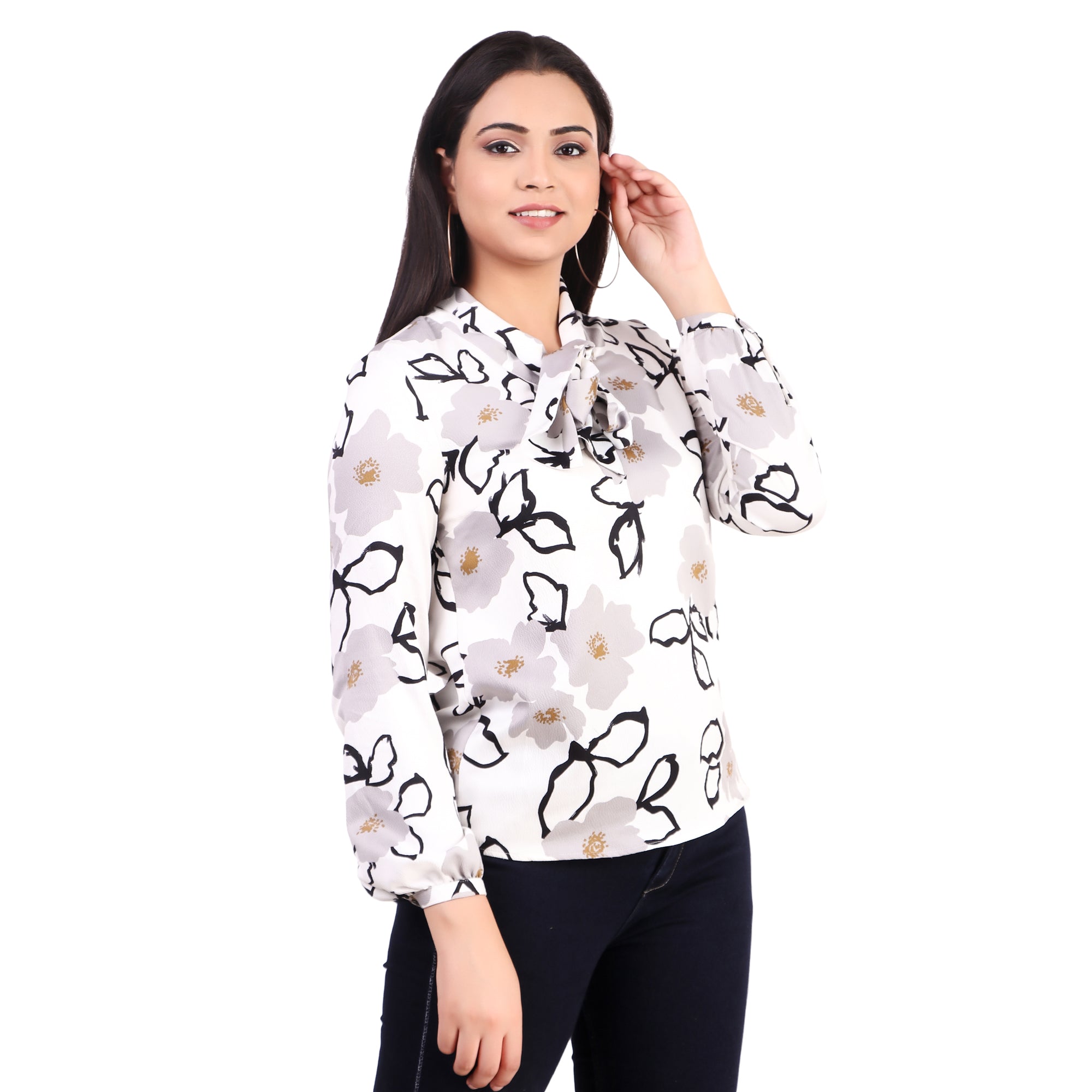 Nine West Floral Tie-Neck Blouse