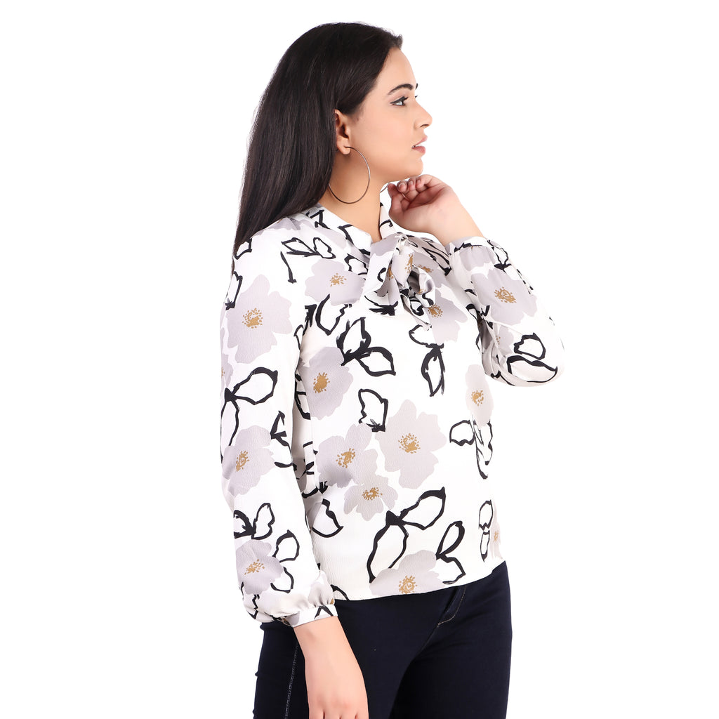 Nine West Floral Tie-Neck Blouse