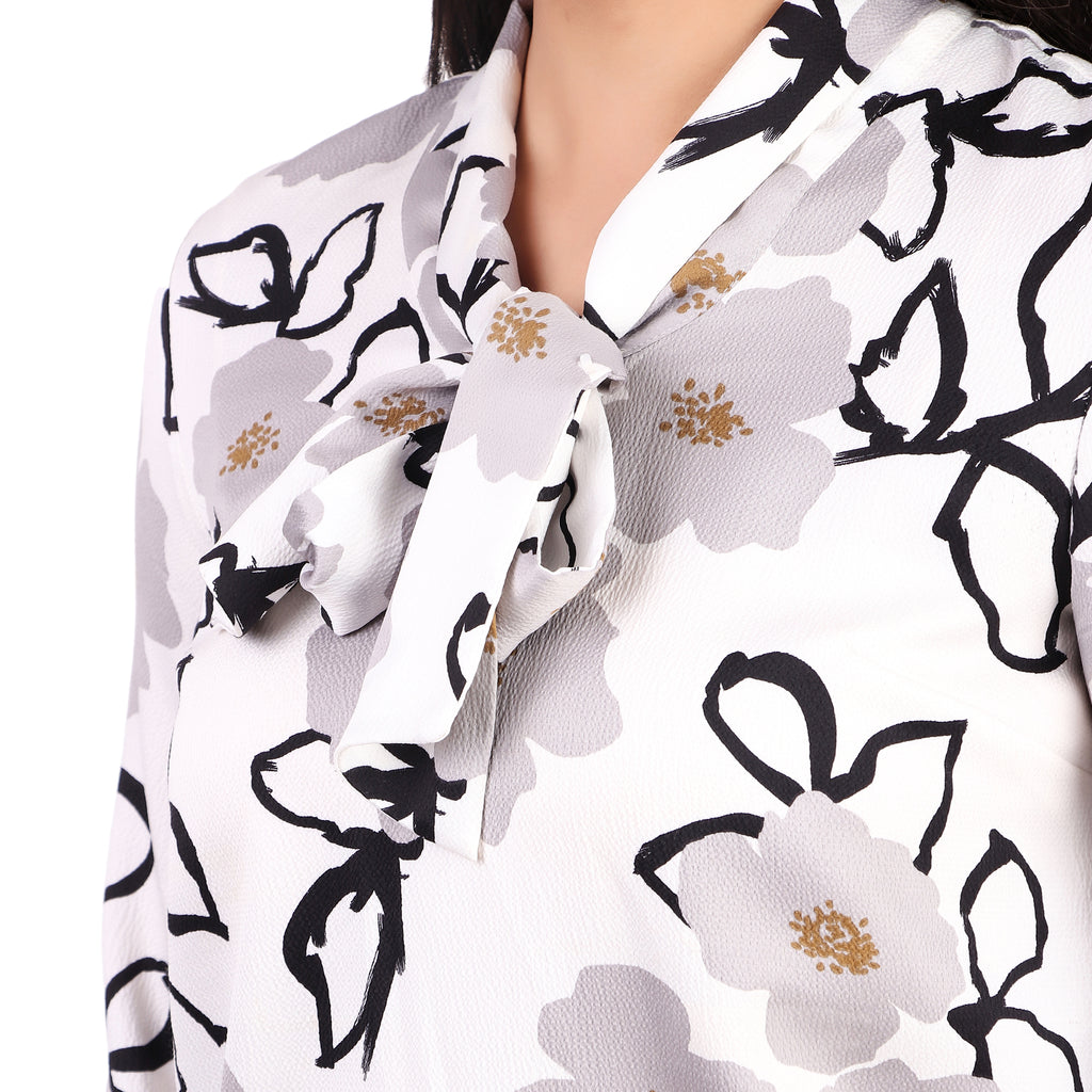 Nine West Floral Tie-Neck Blouse