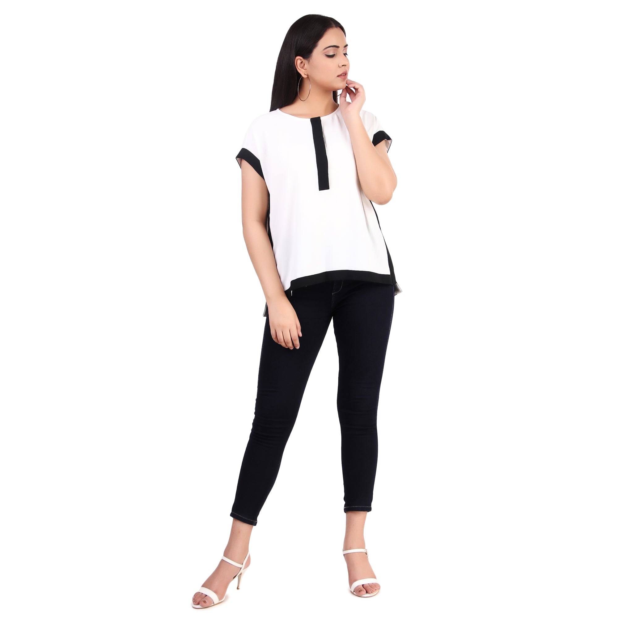 Black & White Contrast Trim Blouse