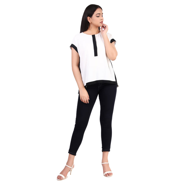 Black & White Contrast Trim Blouse