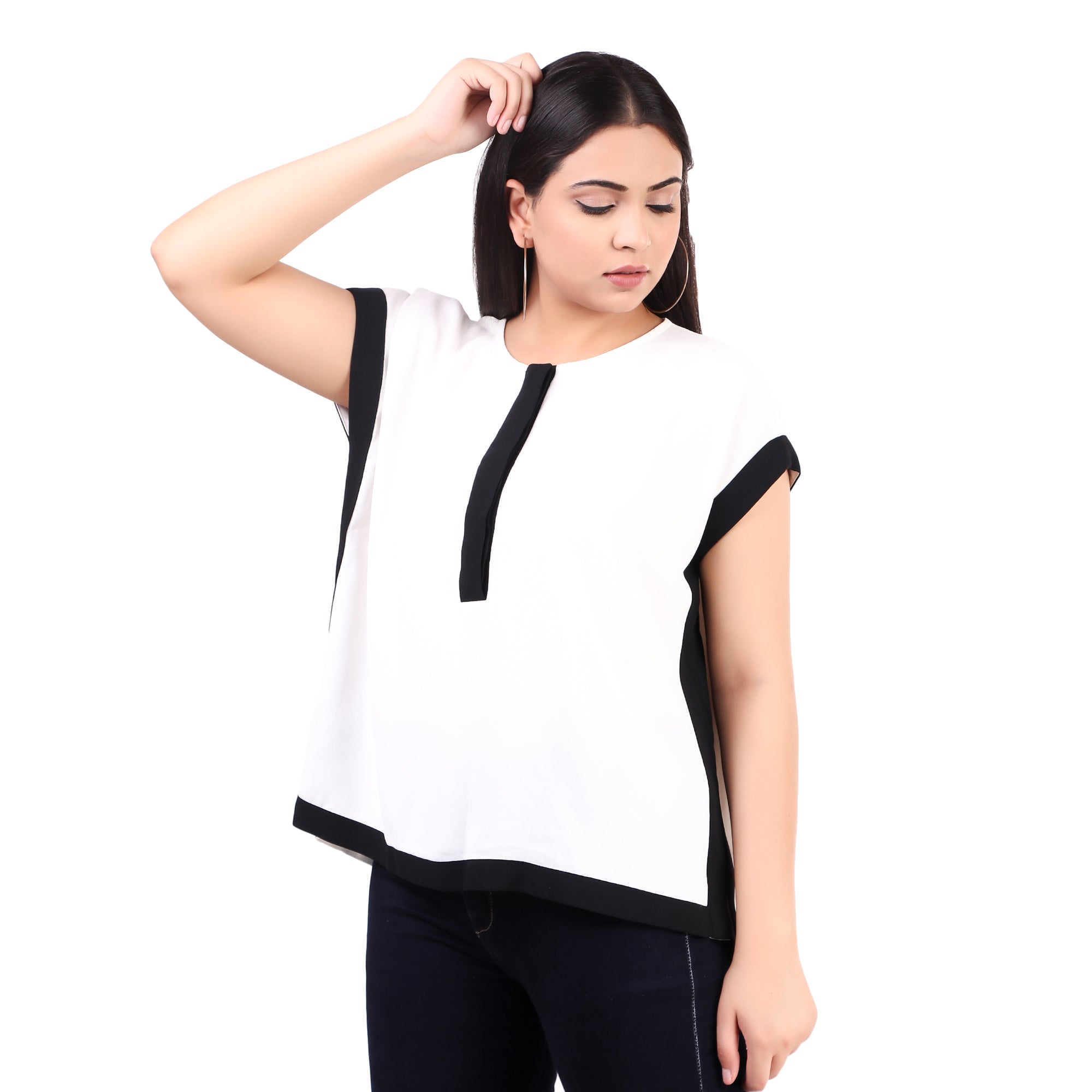 Black & White Contrast Trim Blouse