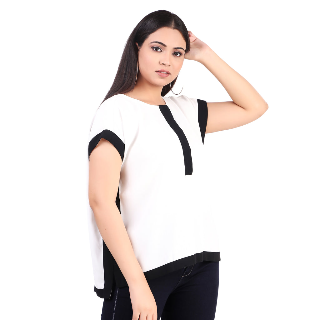 Black & White Contrast Trim Blouse