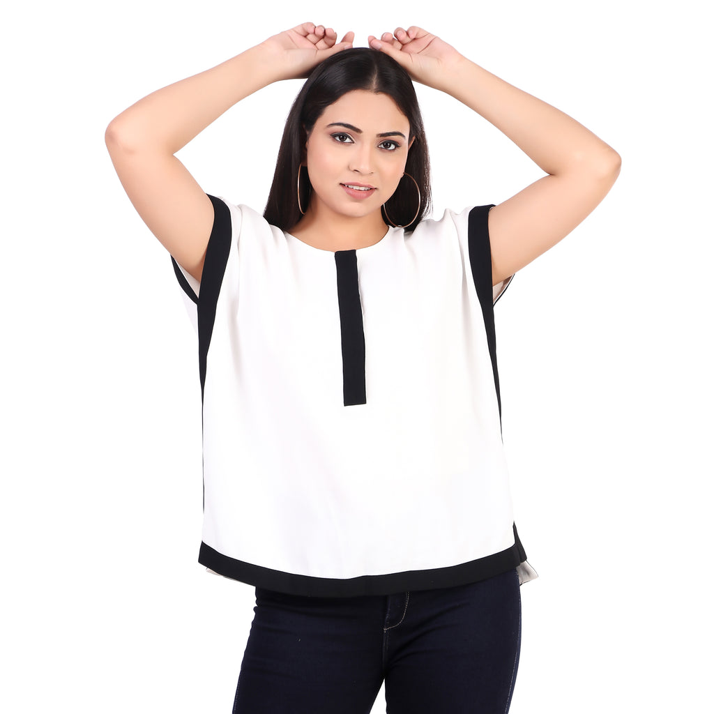 Black & White Contrast Trim Blouse