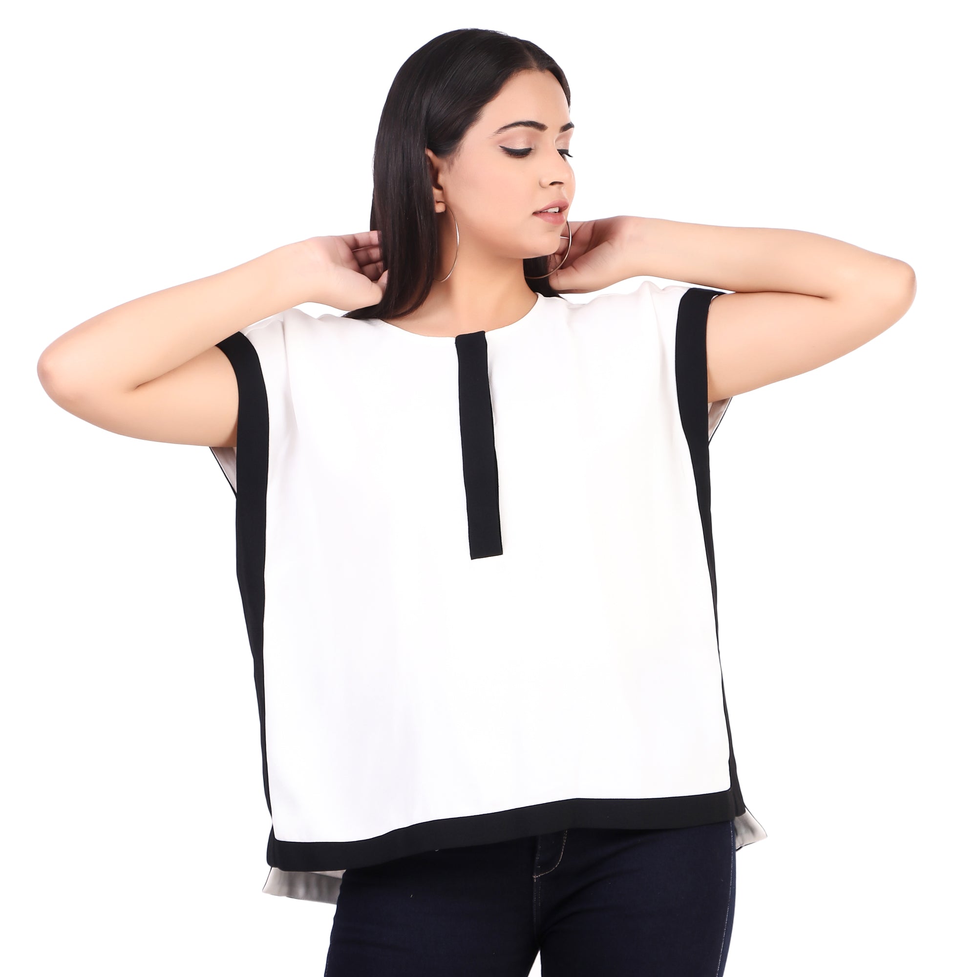 Black & White Contrast Trim Blouse