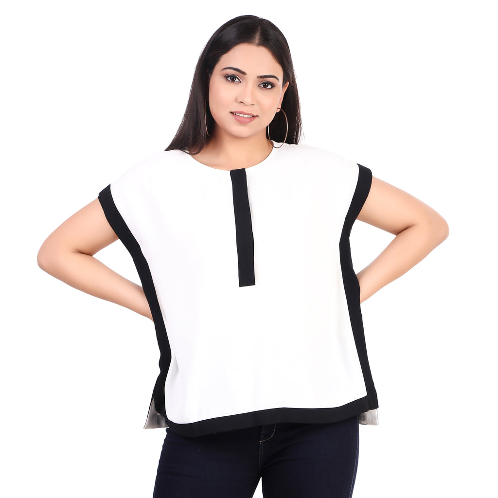 Black & White Contrast Trim Blouse