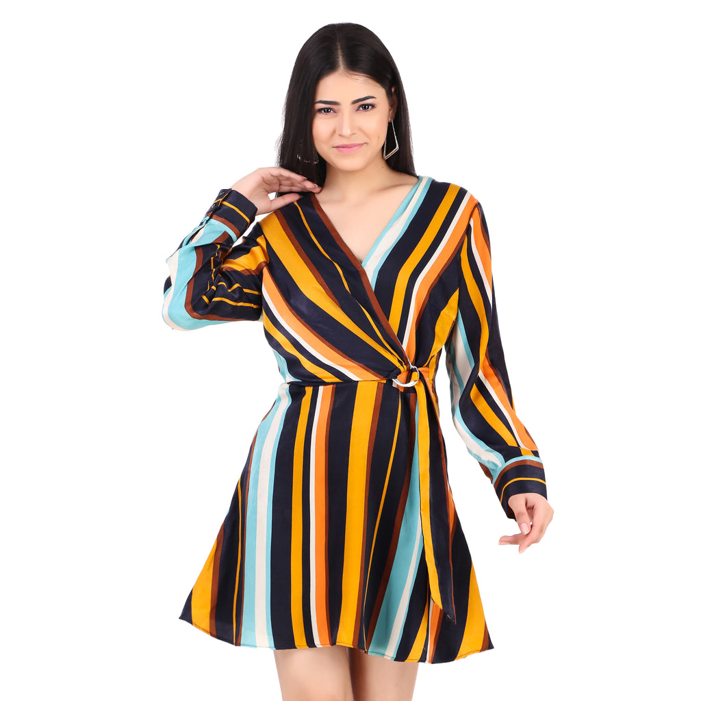 Zara Striped Wrap Knot Mini Dress