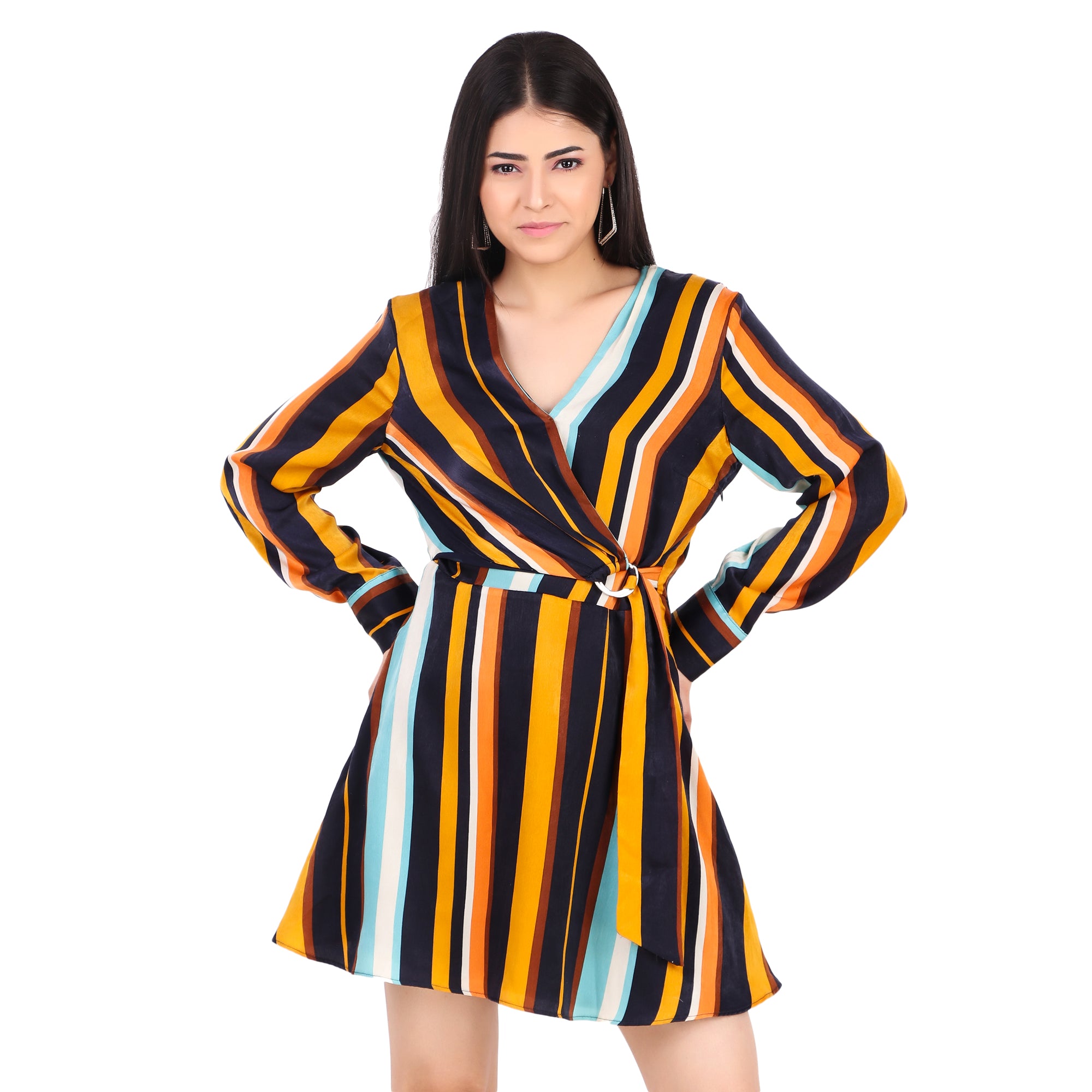 Zara Striped Wrap Knot Mini Dress