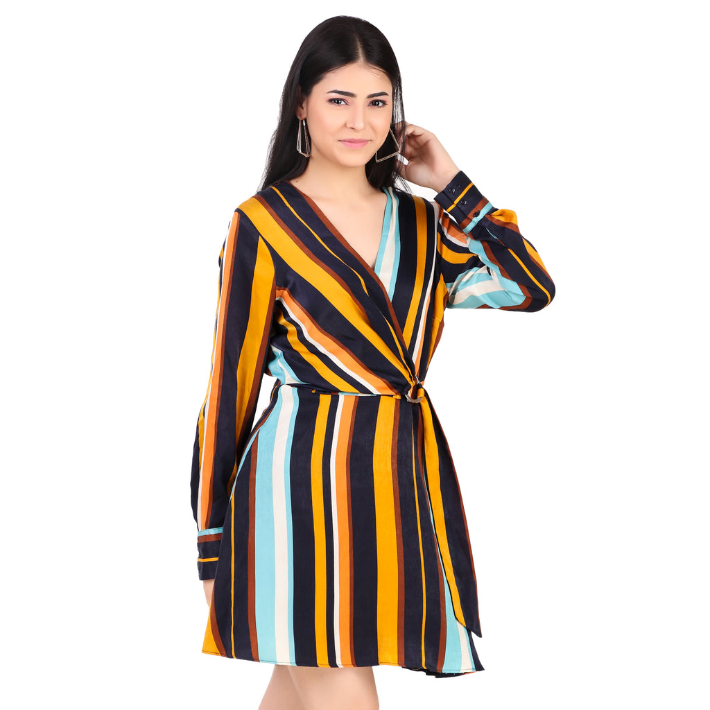 Zara Striped Wrap Knot Mini Dress