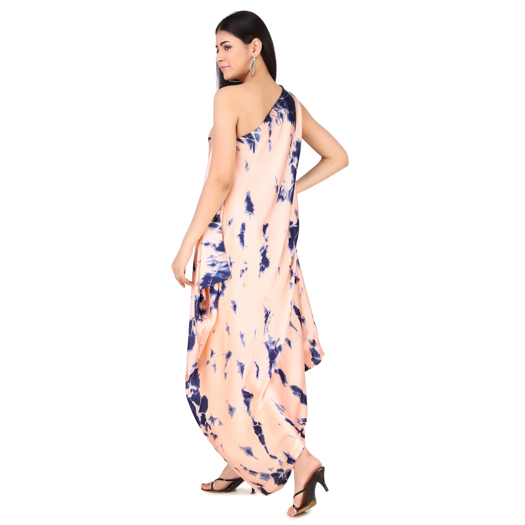 Peach Tie-Dye One-Shoulder Dress