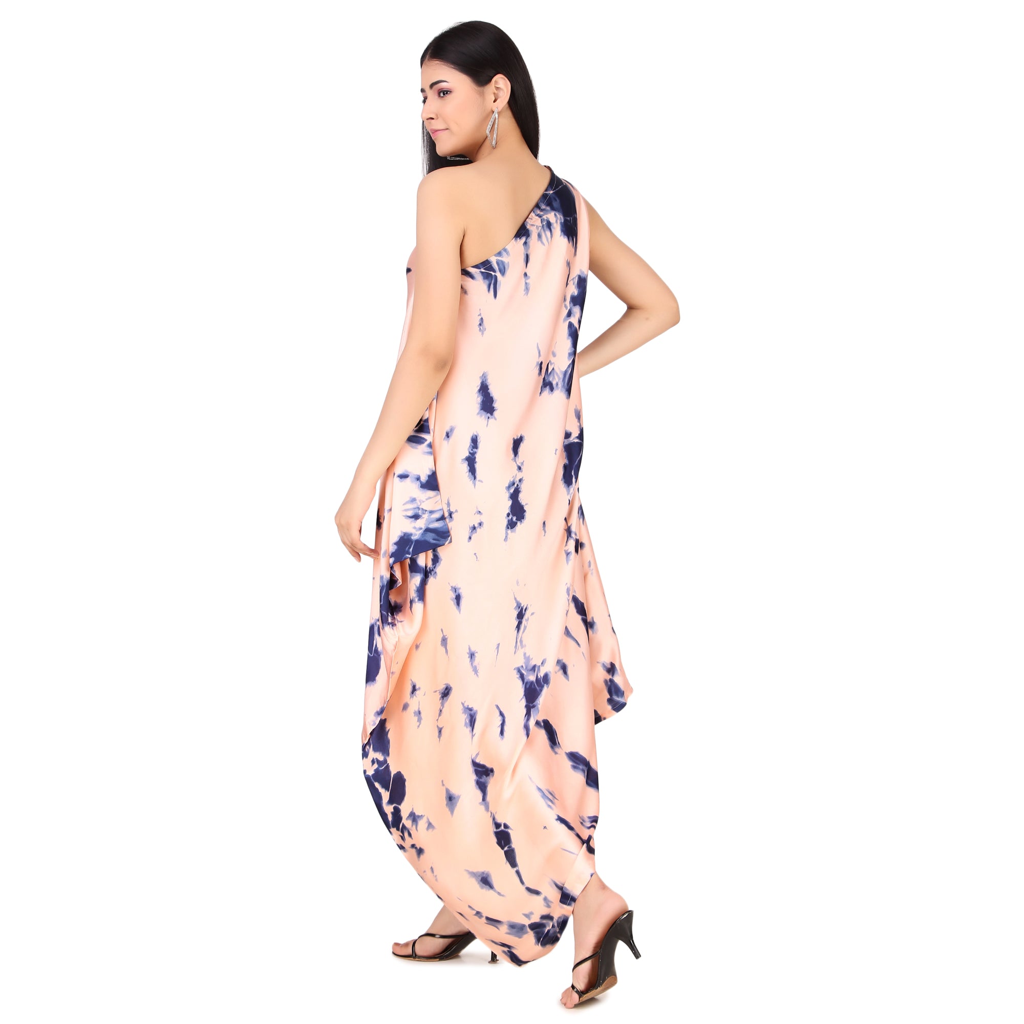 Peach Tie-Dye One-Shoulder Dress