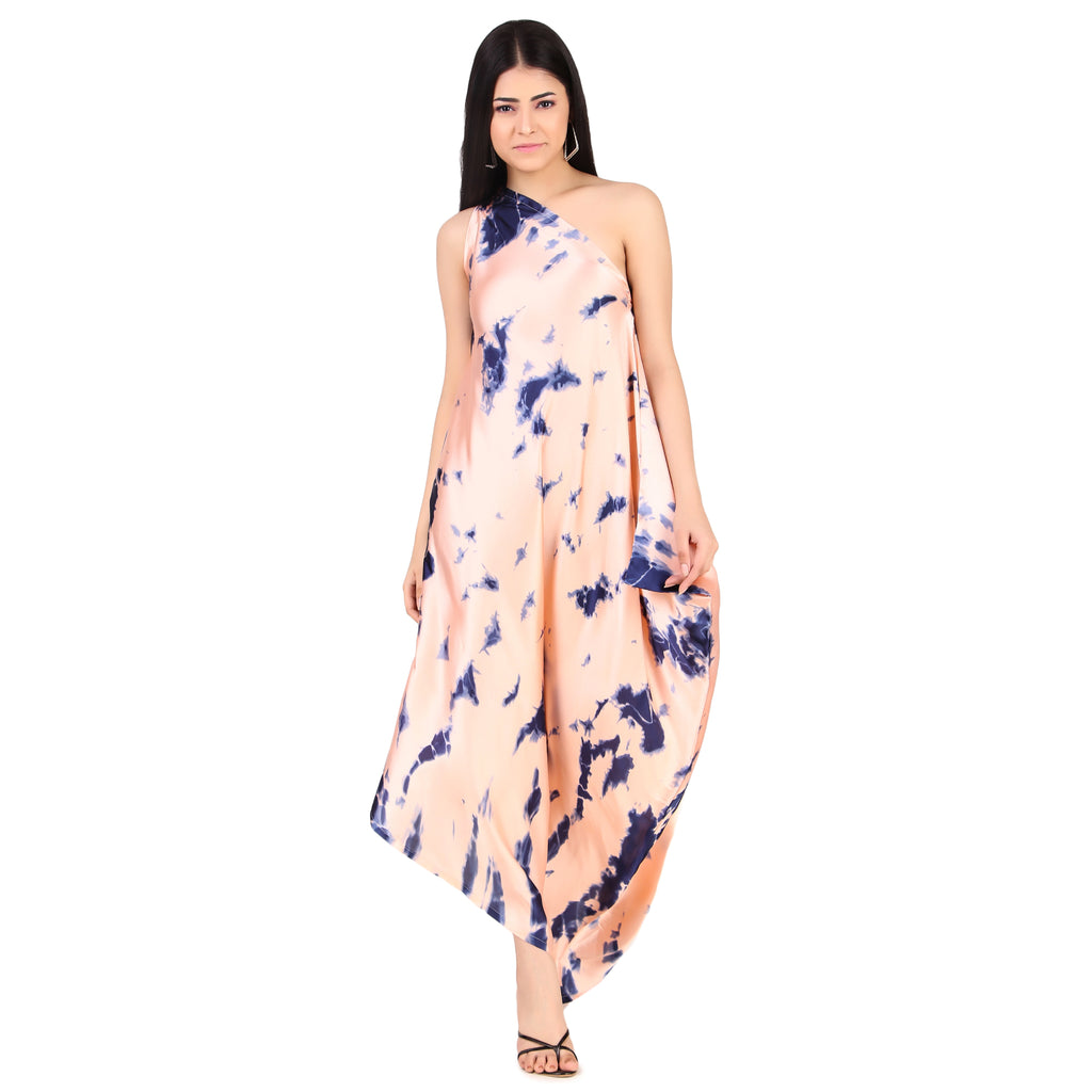 Peach Tie-Dye One-Shoulder Dress