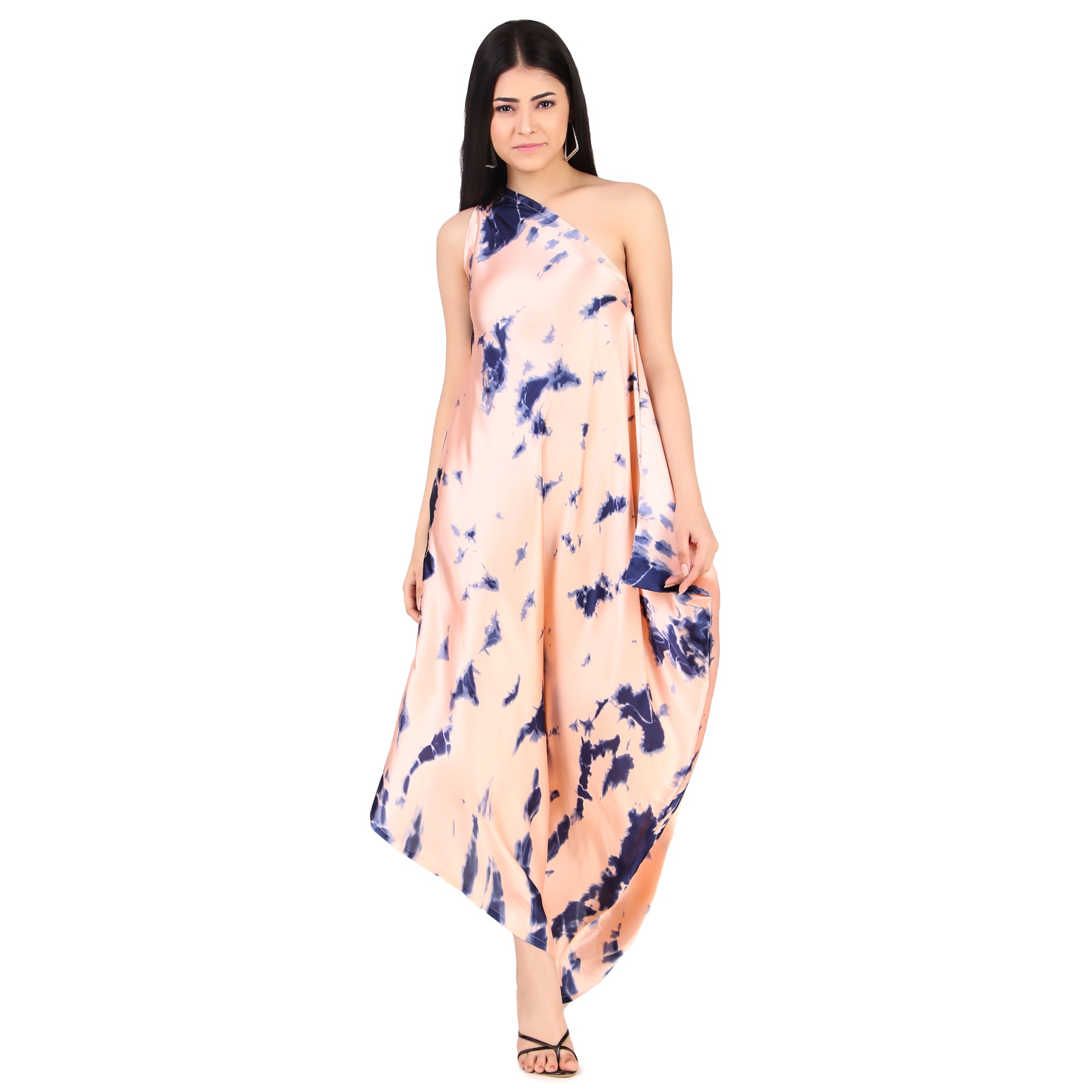 Peach Tie-Dye One-Shoulder Dress