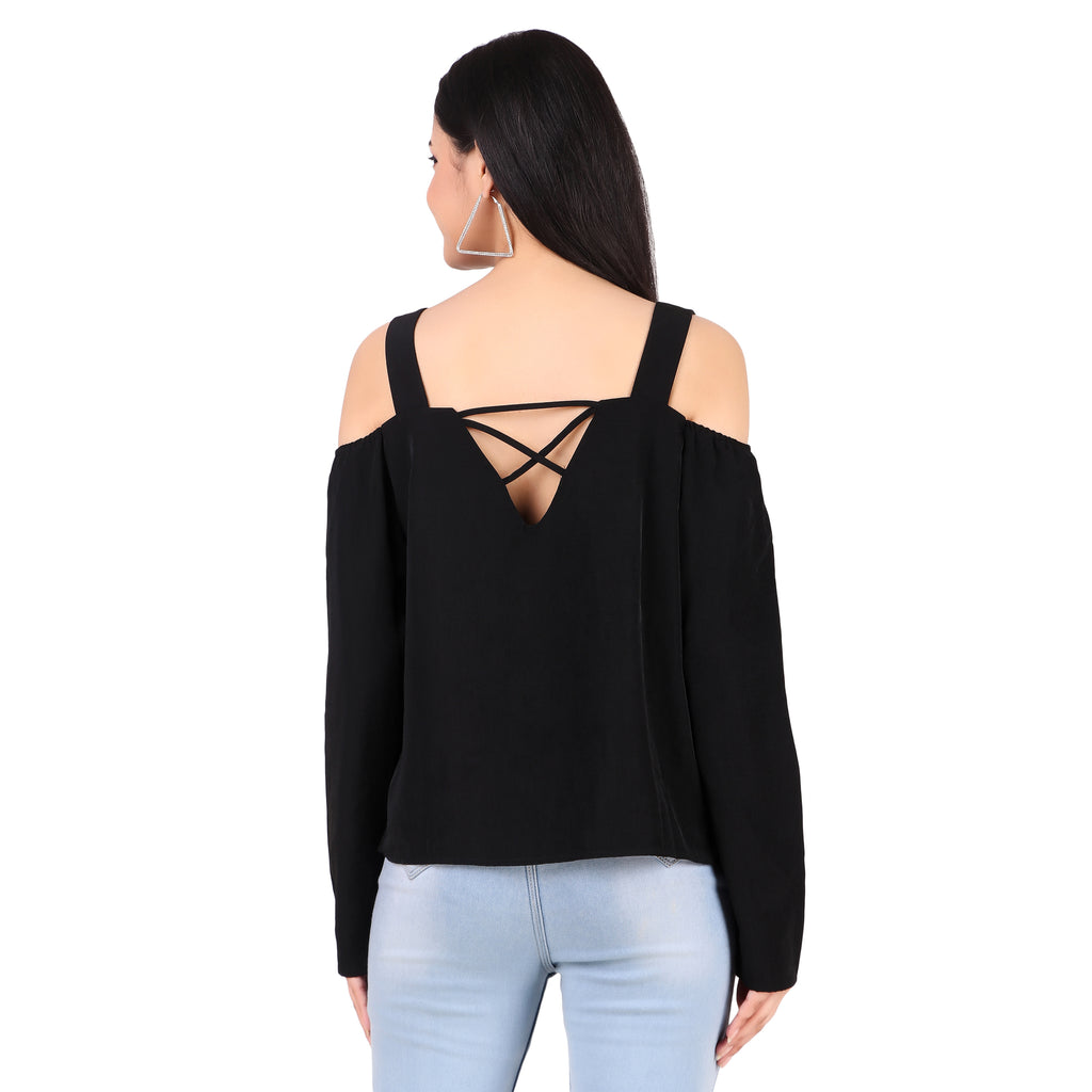 Black Cold-Shoulder Top