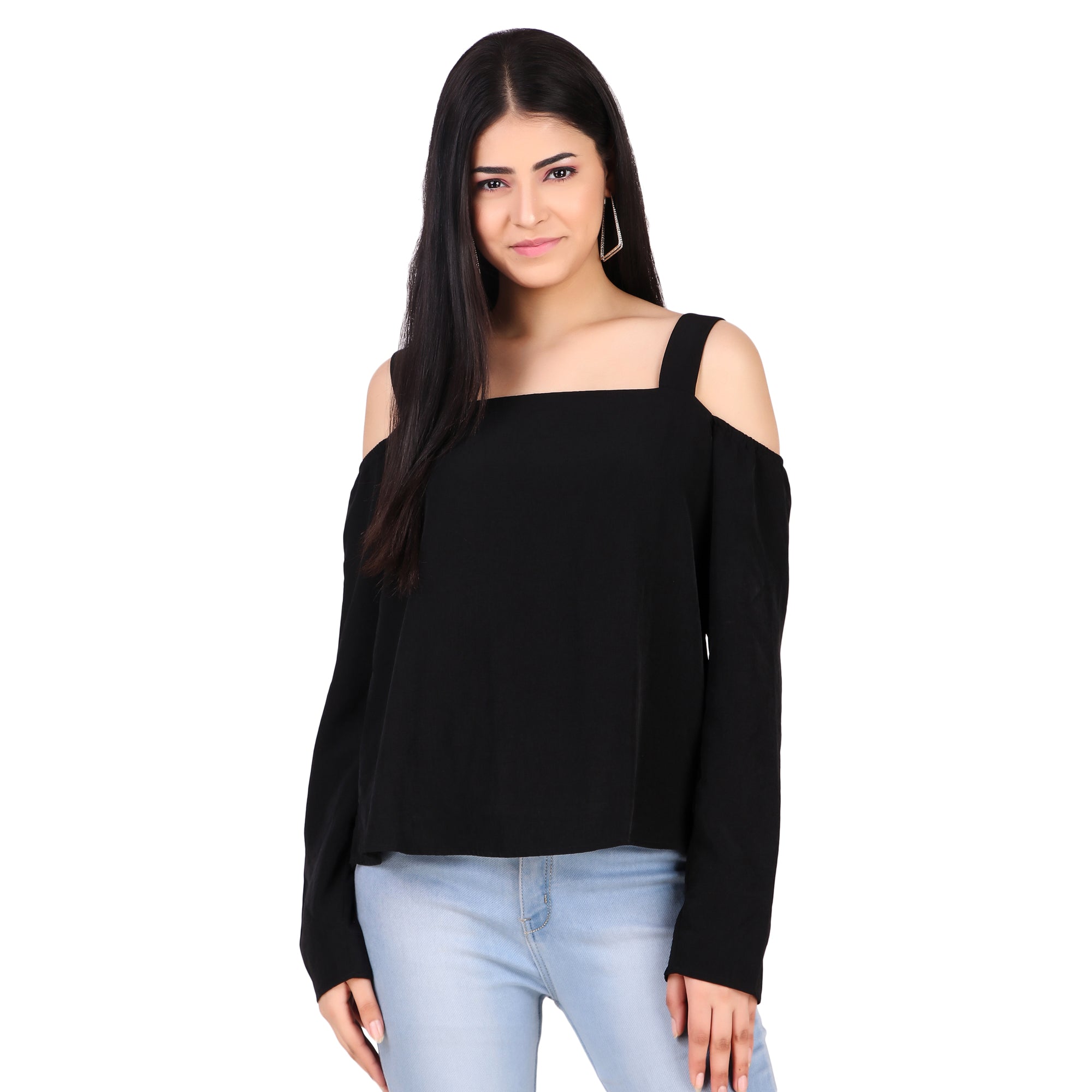 Black Cold-Shoulder Top