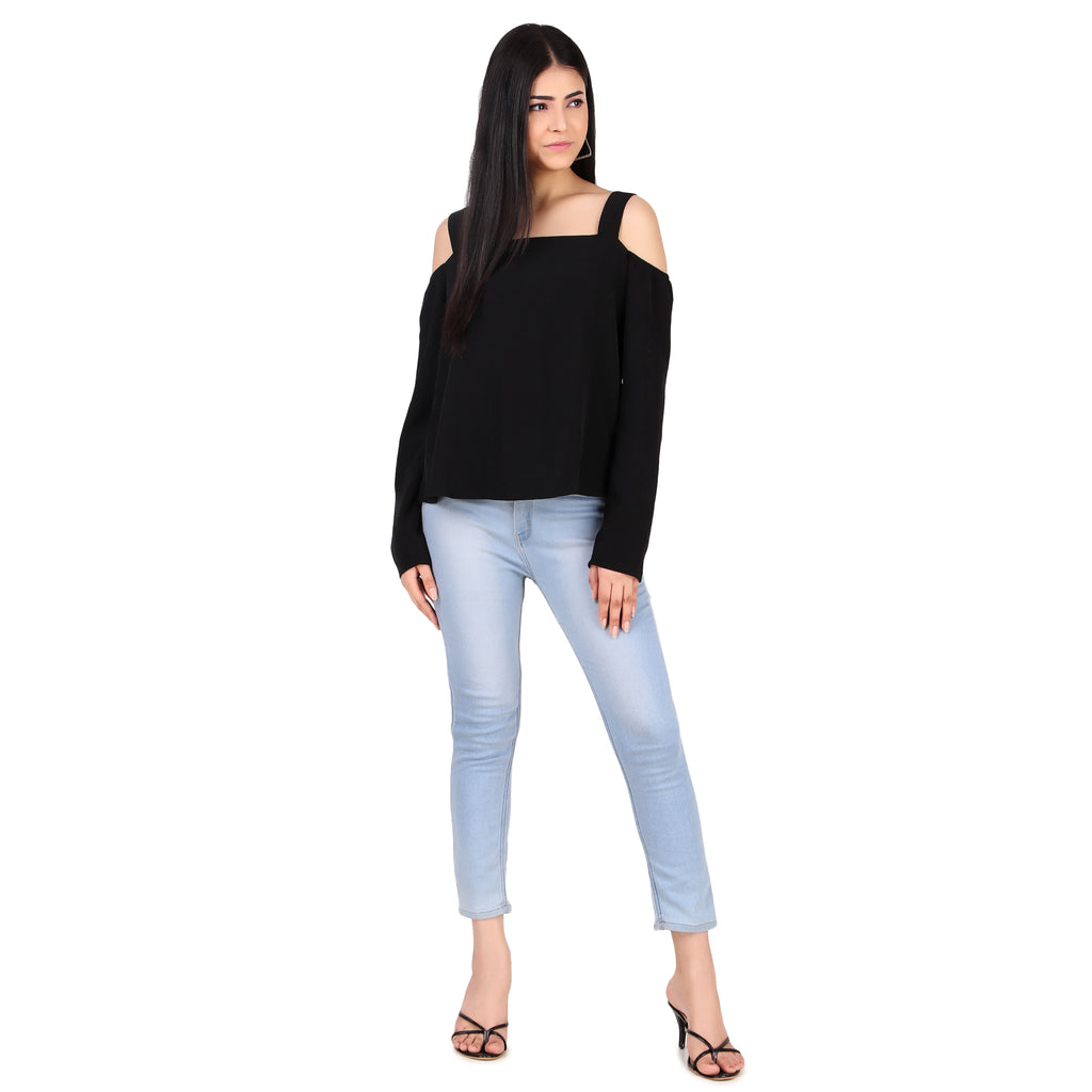 Black Cold-Shoulder Top