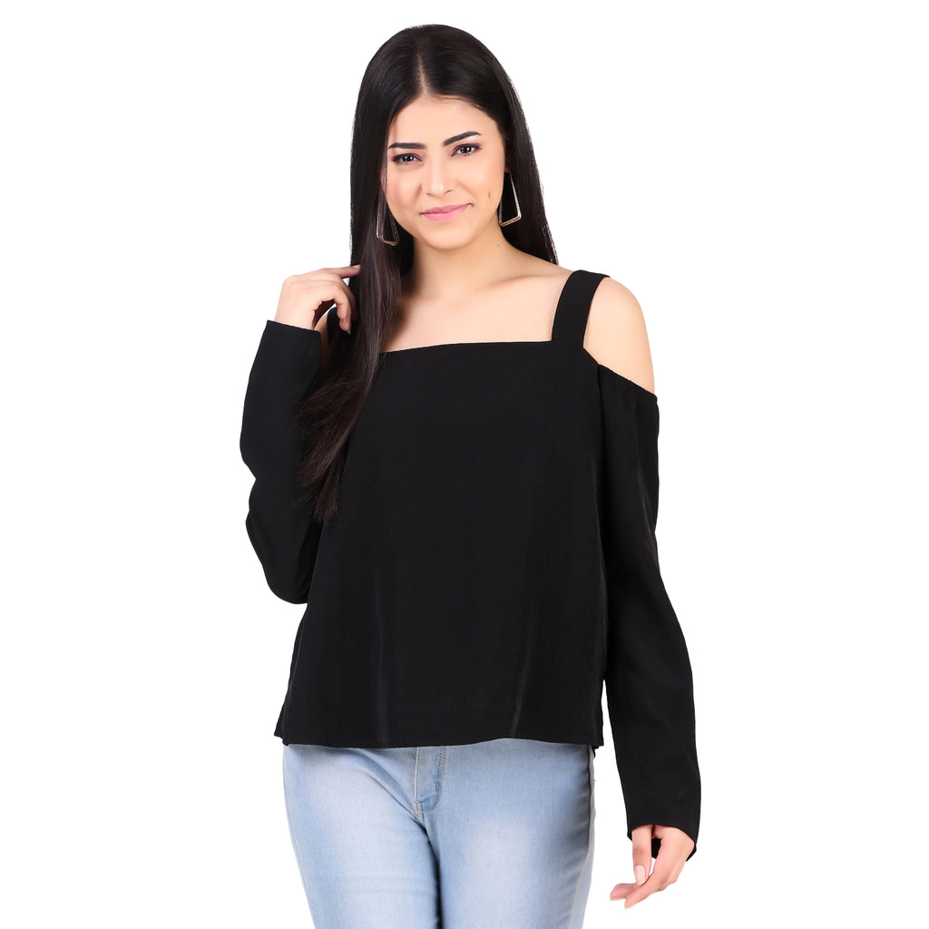 Black Cold-Shoulder Top