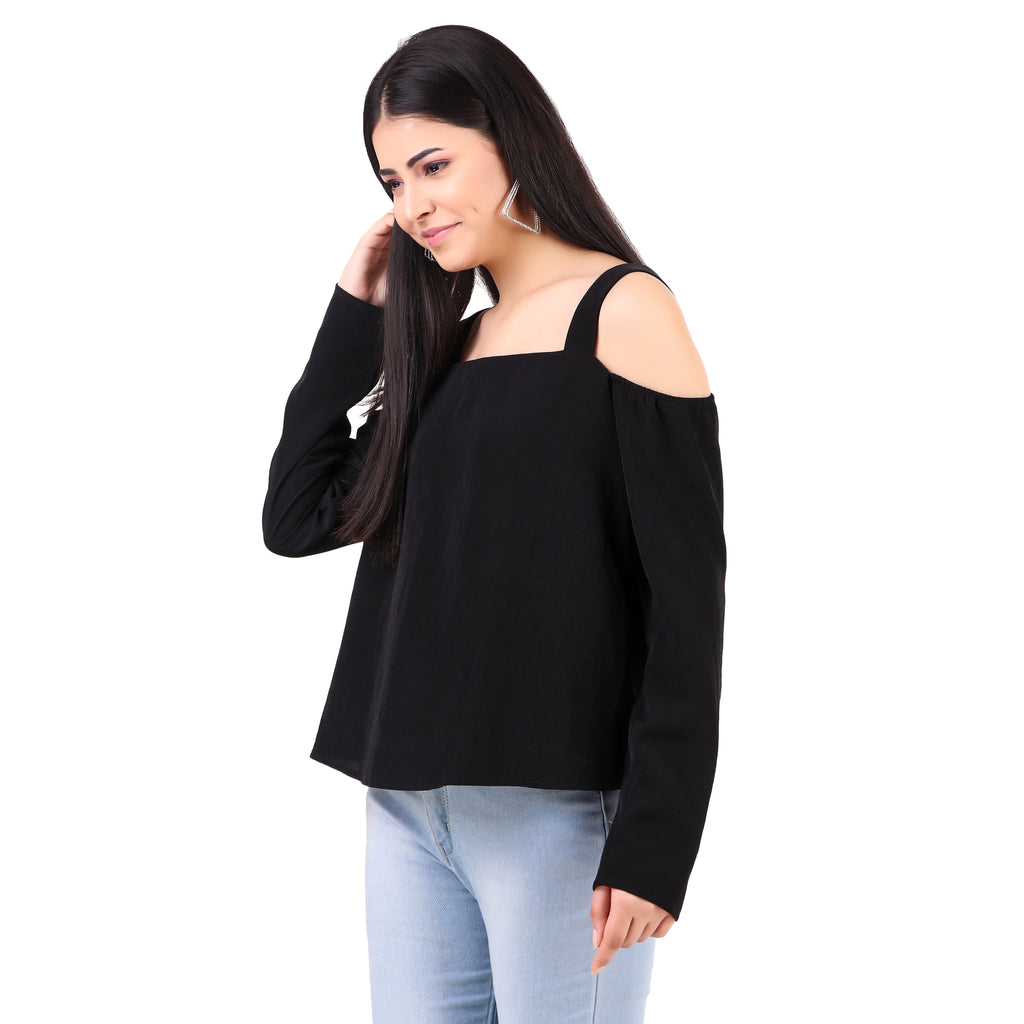 Black Cold-Shoulder Top