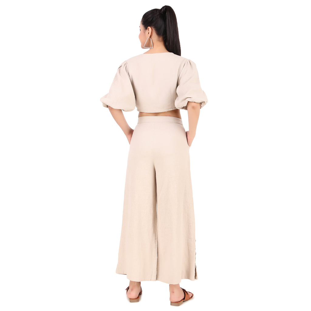Beige Tie-Front Co-Ord Set