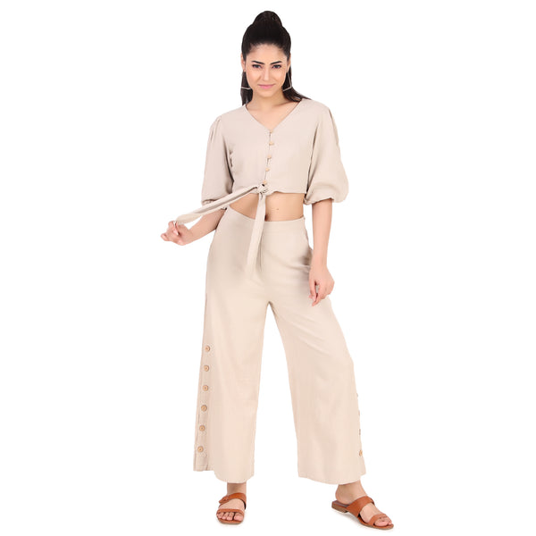 Beige Tie-Front Co-Ord Set