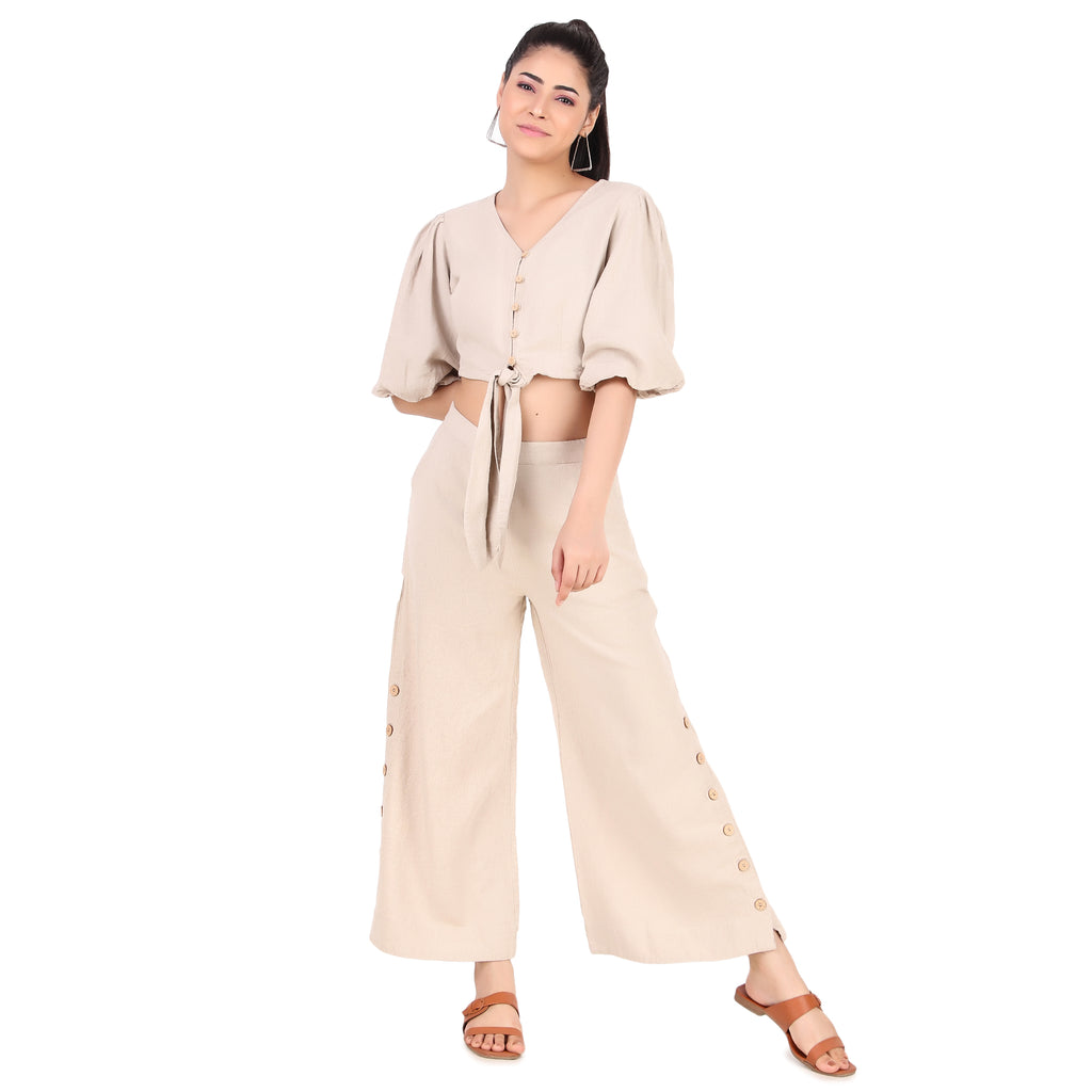 Beige Tie-Front Co-Ord Set