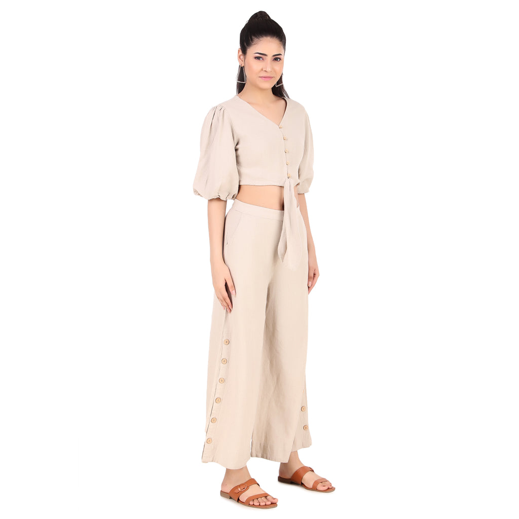 Beige Tie-Front Co-Ord Set