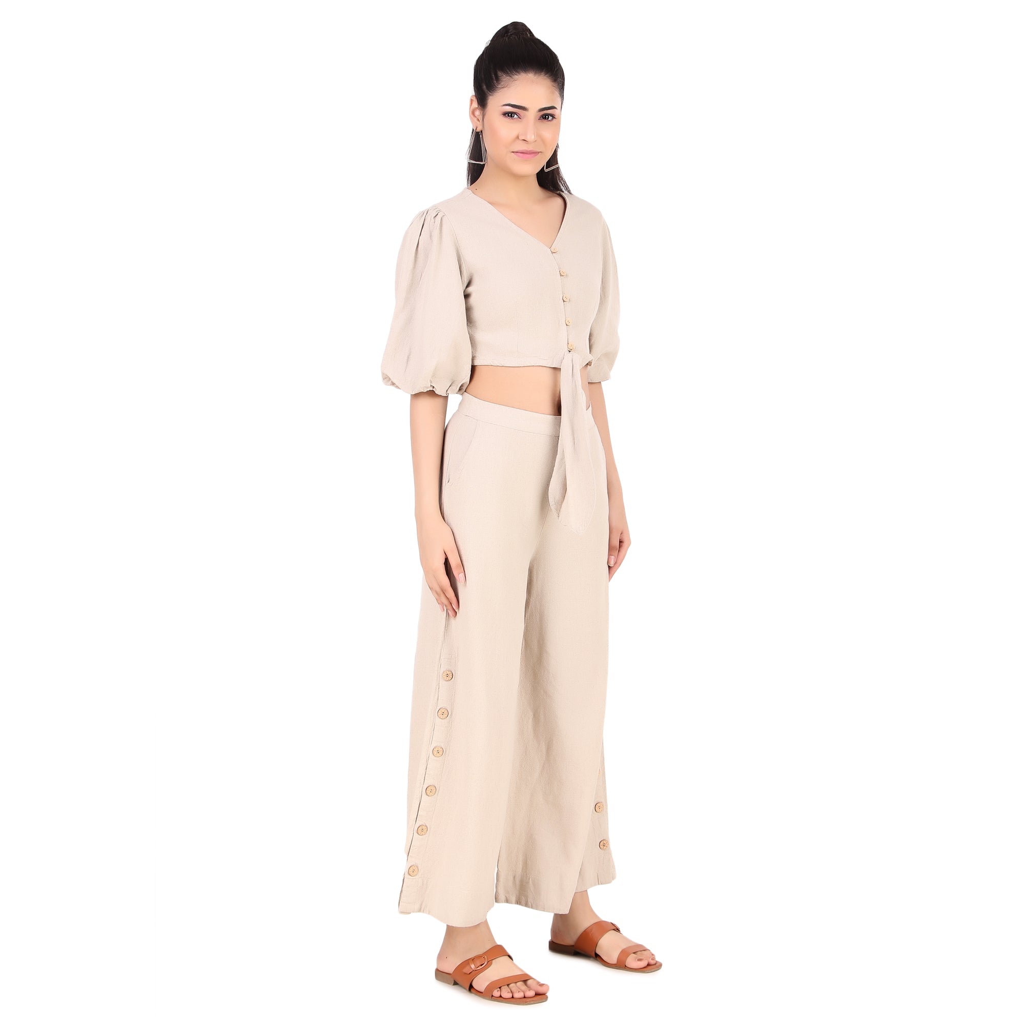 Beige Tie-Front Co-Ord Set