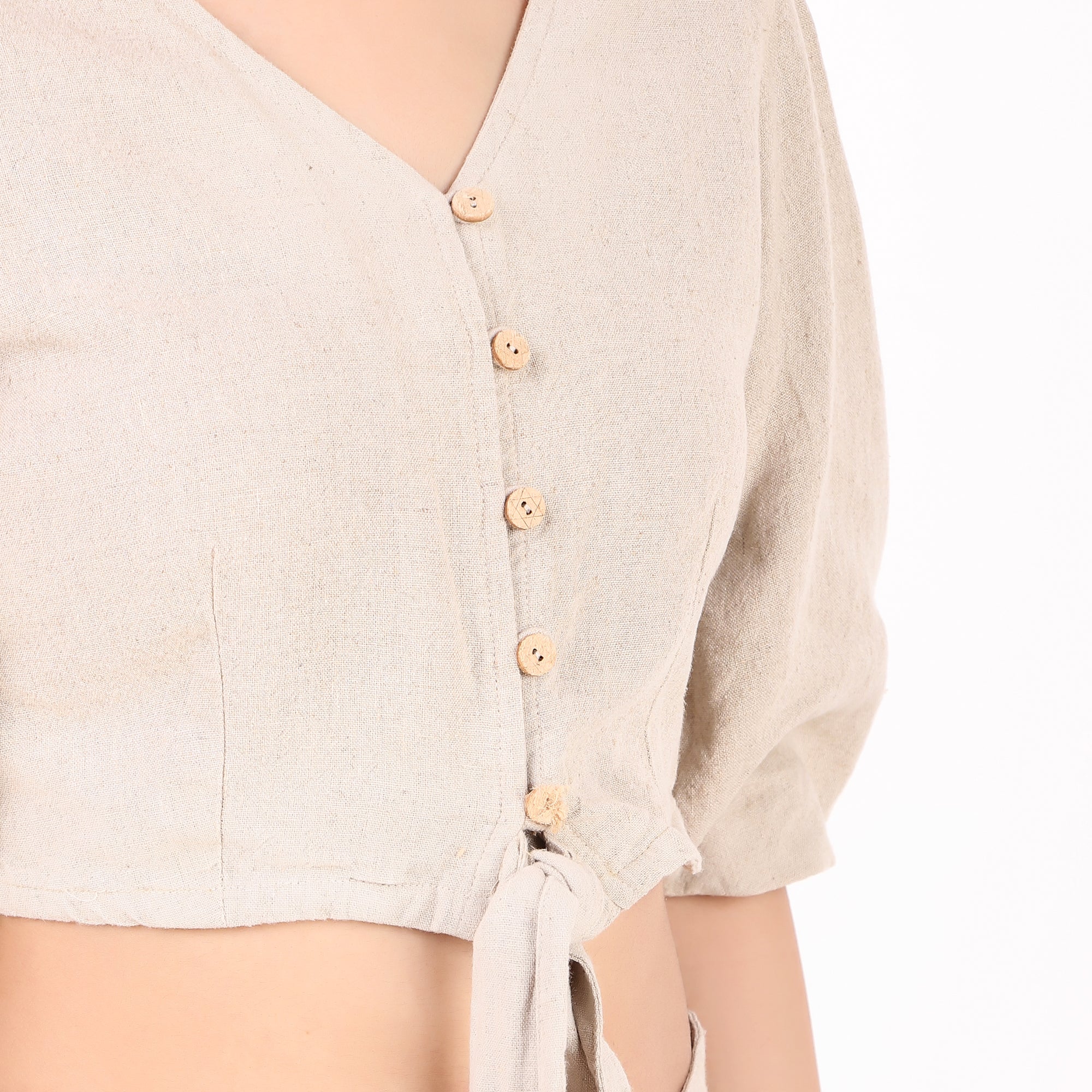Beige Tie-Front Co-Ord Set